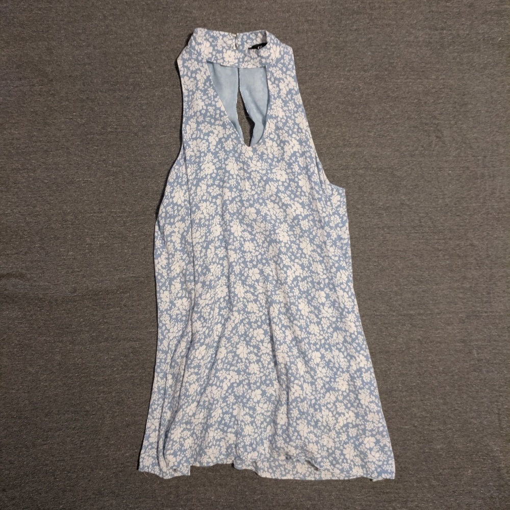 Lulu's light blue floral sundress highneck cutout
